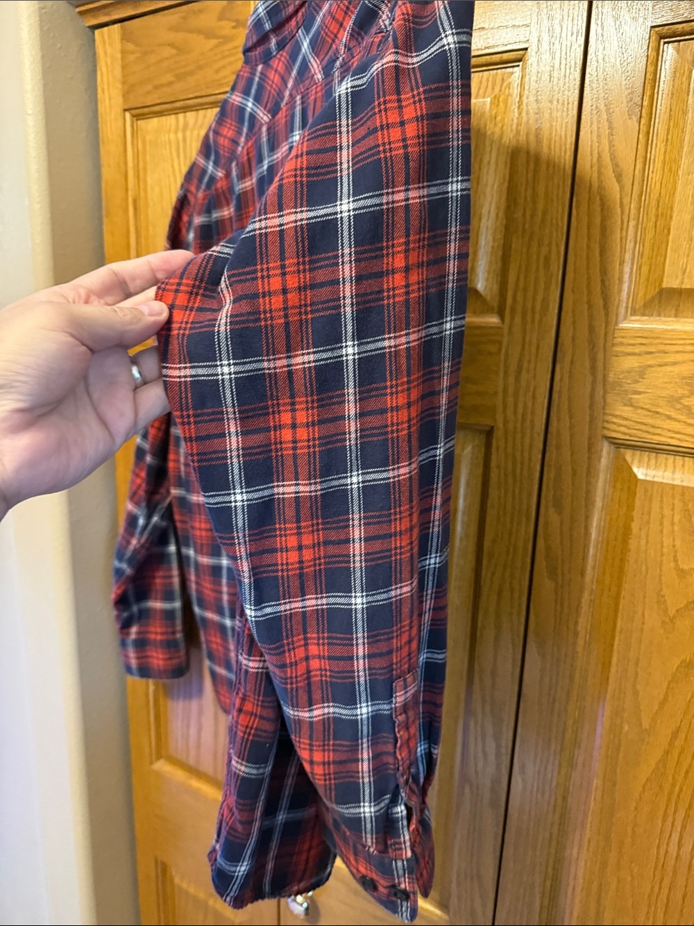 Filson Red and Navy Plaid Button-Up Shirt - Picture 7 of 9